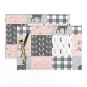 little lady woodland wholecloth patchwork - light pink &  grey