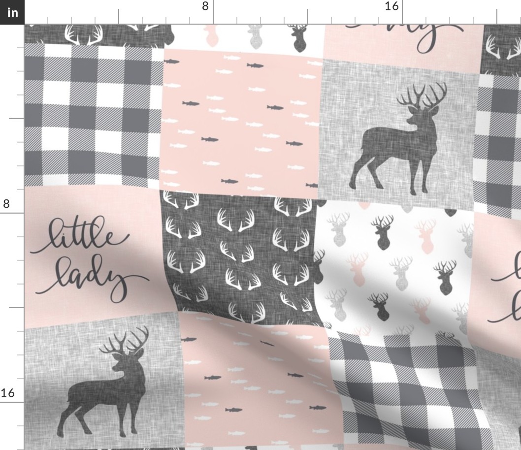 little lady woodland wholecloth patchwork - light pink &  grey