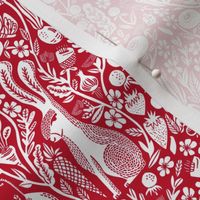 hare fabric// red rabbit linocut block print botanical autumn fall