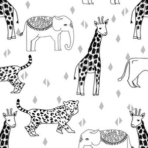 jungle // animal nursery giraffe elephant cheetah nature safari black and white