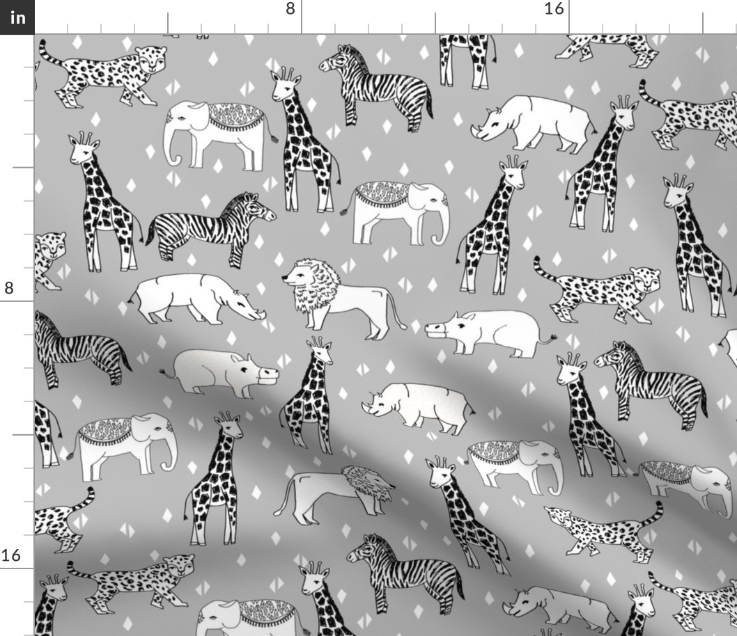 jungle // animal nursery giraffe elephant cheetah nature safari grey