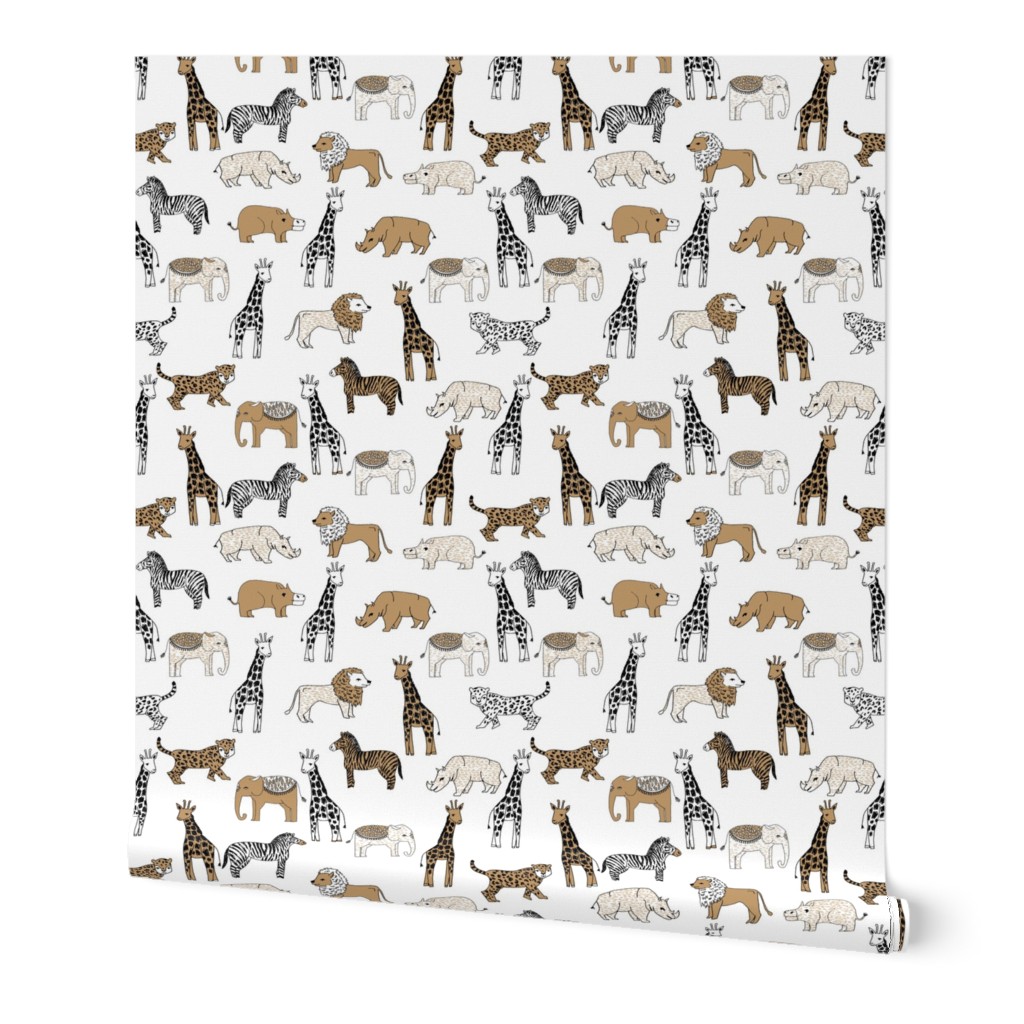 jungle // animal nursery giraffe elephant cheetah nature safari white lion brown