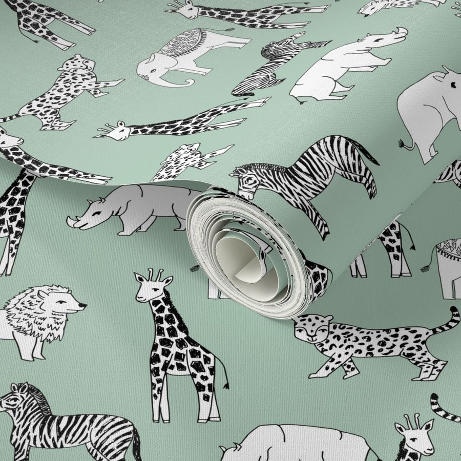 jungle // animal nursery giraffe elephant cheetah nature safari pale turquoise