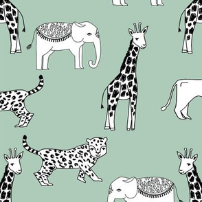 jungle // animal nursery giraffe elephant cheetah nature safari pale turquoise