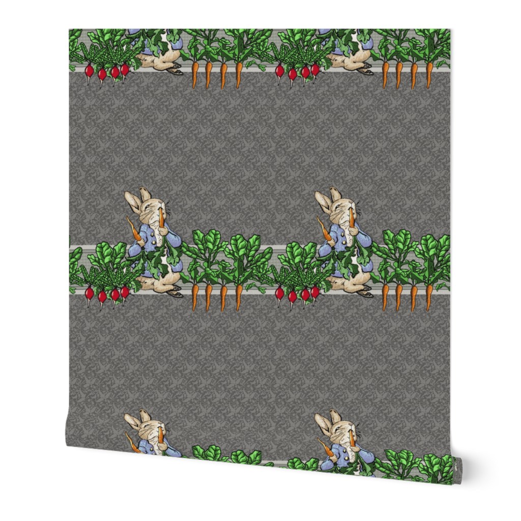 Peter Rabbit Garden Border Print - Two Rows per yard - Gray modern style