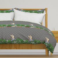 Peter Rabbit Garden Border Print - Two Rows per yard - Gray modern style