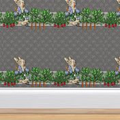 Peter Rabbit Garden Border Print - Two Rows per yard - Gray modern style