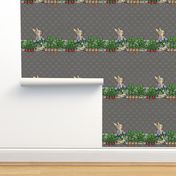 Peter Rabbit Garden Border Print - Two Rows per yard - Gray modern style