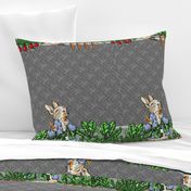 Peter Rabbit Garden Border Print - Two Rows per yard - Gray modern style