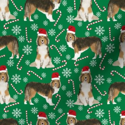 sheltie candy cane fabric shetland sheepdog christmas holiday dog fabric - green