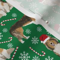 sheltie candy cane fabric shetland sheepdog christmas holiday dog fabric - green