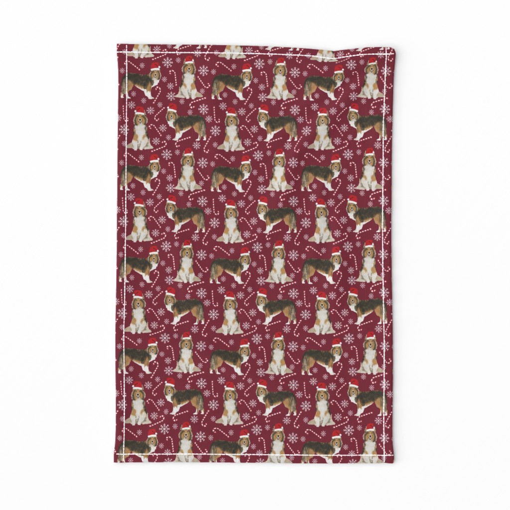 sheltie candy cane fabric shetland sheepdog christmas holiday dog fabric - ruby red