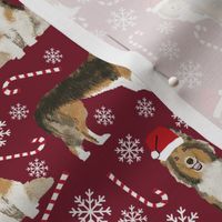 sheltie candy cane fabric shetland sheepdog christmas holiday dog fabric - ruby red