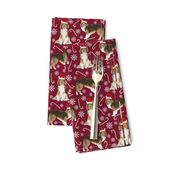 sheltie candy cane fabric shetland sheepdog christmas holiday dog fabric - ruby red