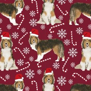 sheltie candy cane fabric shetland sheepdog christmas holiday dog fabric - ruby red
