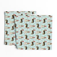 sheltie candy cane fabric shetland sheepdog christmas holiday dog fabric - light blue