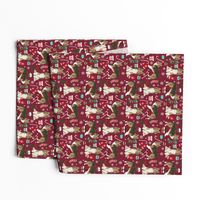 sheltie christmas fabric xmas holiday shetland sheepdog design - ruby red