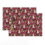 sheltie christmas fabric xmas holiday shetland sheepdog design - ruby red