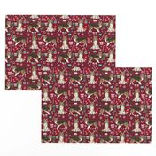 sheltie christmas fabric xmas holiday shetland sheepdog design - ruby red