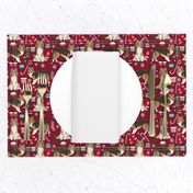 sheltie christmas fabric xmas holiday shetland sheepdog design - ruby red