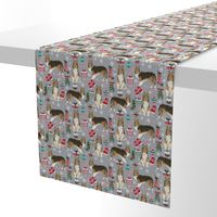 sheltie christmas fabric xmas holiday shetland sheepdog design -grey