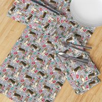 sheltie christmas fabric xmas holiday shetland sheepdog design -grey