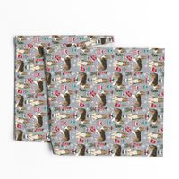 sheltie christmas fabric xmas holiday shetland sheepdog design -grey