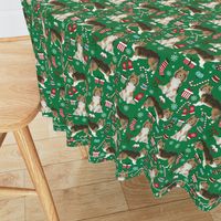 sheltie christmas fabric xmas holiday shetland sheepdog design - green