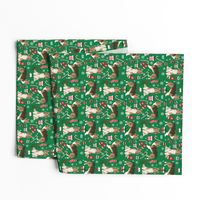 sheltie christmas fabric xmas holiday shetland sheepdog design - green