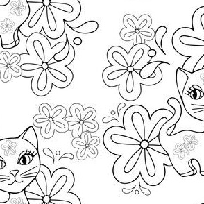 Best Friend Cats Black and White Coloring Page
