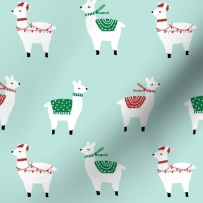 llama christmas lights sweater alpaca animal fabric mint 