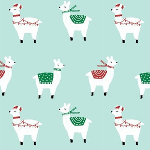 llama christmas lights sweater alpaca animal fabric mint 