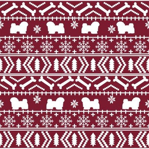 havanese fair isle christmas fabric dog silhouette holiday ruby
