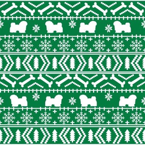 havanese fair isle christmas fabric dog silhouette holiday green