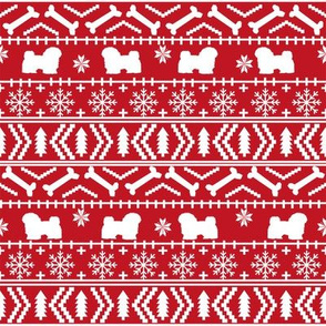 havanese fair isle christmas fabric dog silhouette holiday red