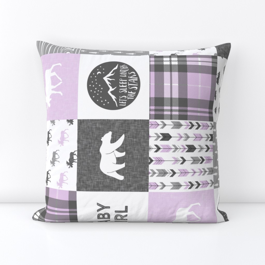 baby girl - woodland patchwork quilt top - purple (90)