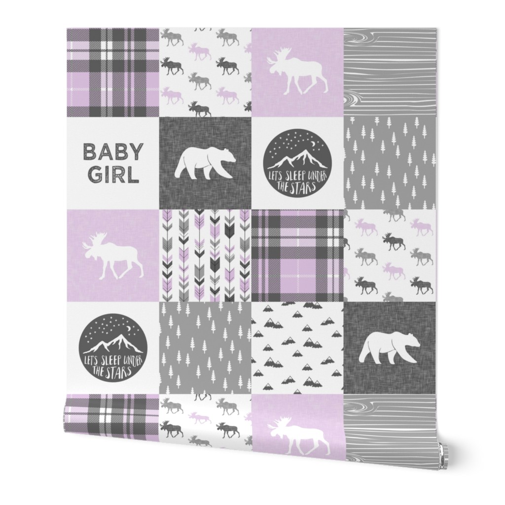 baby girl - woodland patchwork quilt top - purple