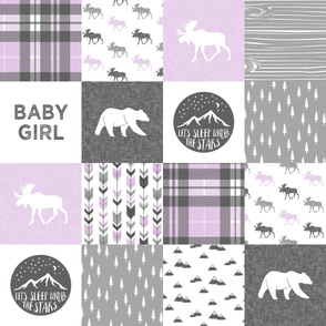 Spoonflower Fabric - Loved Little Lady Pink Gray Camo Woodland Patchwork  Buck Nursery Girl Printed on Petal Signature Cotton Fabric by The Yard 