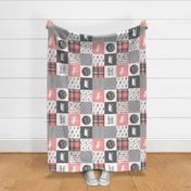baby girl - woodland patchwork quilt top - coral (90)