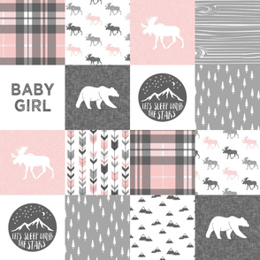 baby girl - woodland patchwork quilt top - pink 