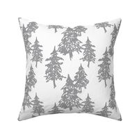 Evergreen Trees - grey on white