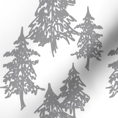 Evergreen Trees - grey on white