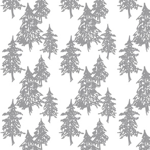 Evergreen Trees - grey on white