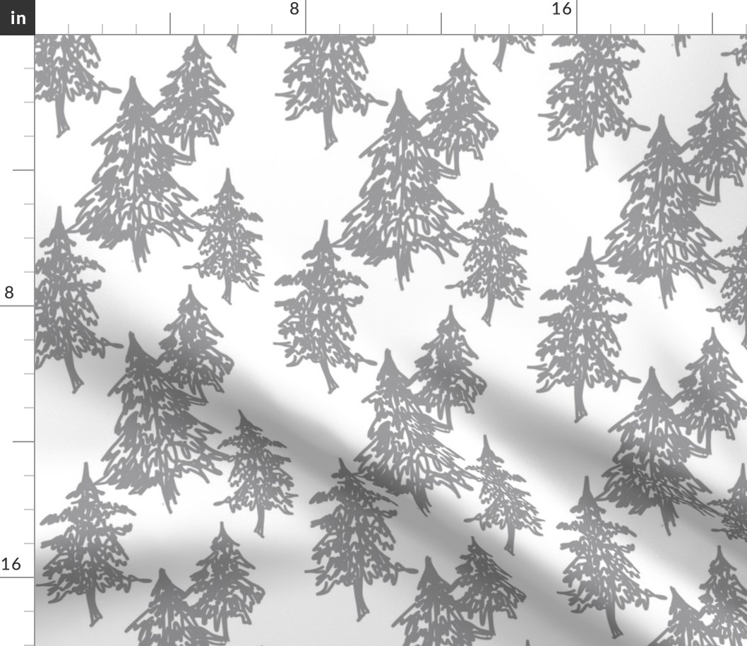 Evergreen Trees - grey on white