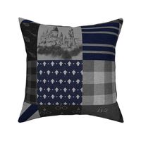 Witches and Wizards- Navy and Grey - Wit, Wisdom, Originality-Raven - Castles - Broomsticks