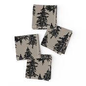 Evergreen Trees- black on taupe