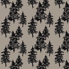 Evergreen Trees- black on taupe