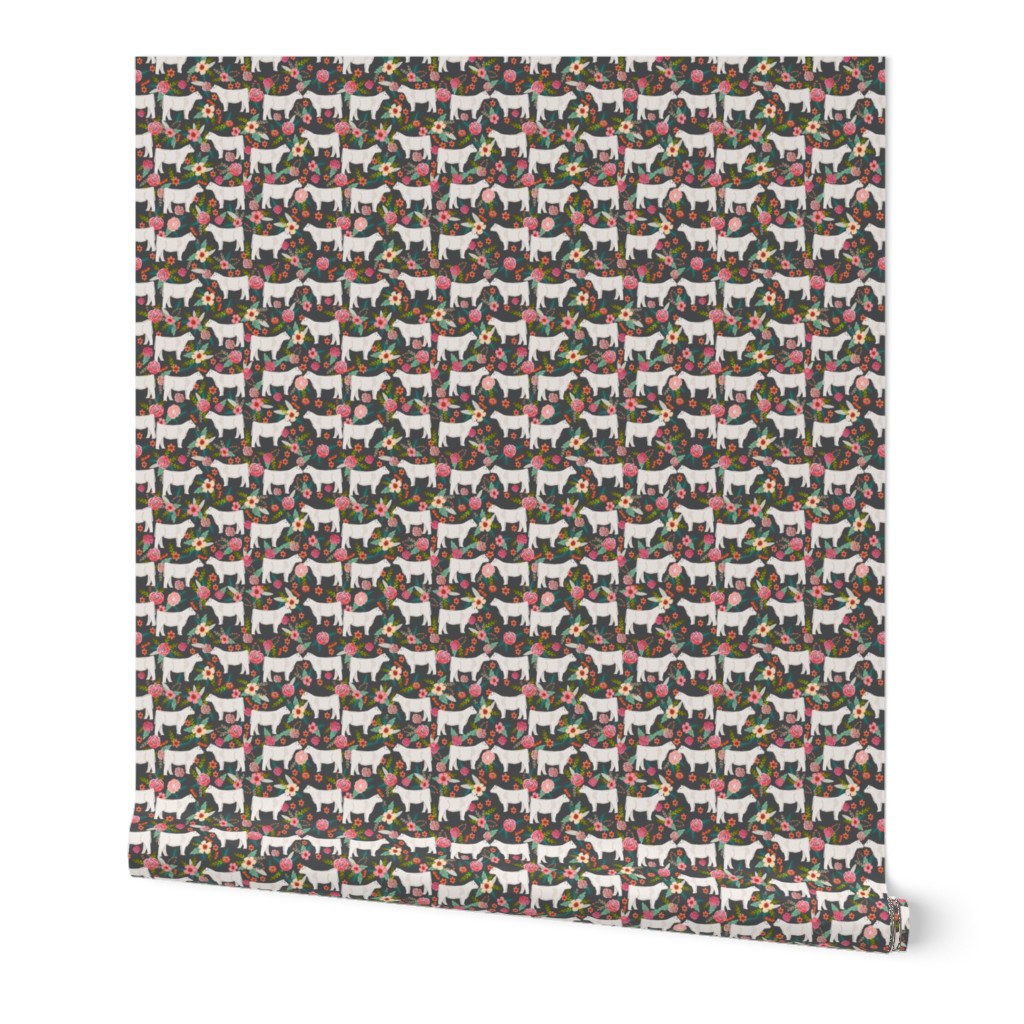 charolais cattle fabric cows florals farm fabric - charcoal