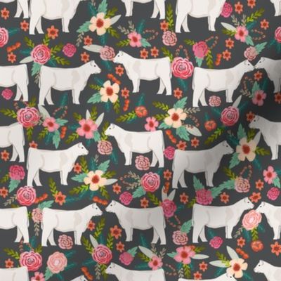 charolais cattle fabric cows florals farm fabric - charcoal