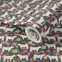 charolais cattle fabric cows florals farm fabric - charcoal